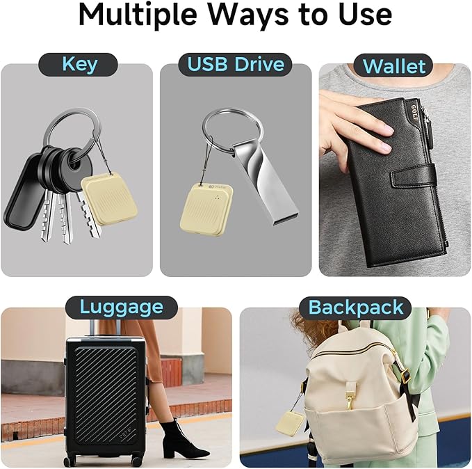 4 Pack Air Tracker Tags (iOS Only), Bluetooth Tracker for Apple Find My App, Replaceable Battery, Item Finders and Locator Smart Tag for Keys, Bags, Luggage, Wallet- Khaki