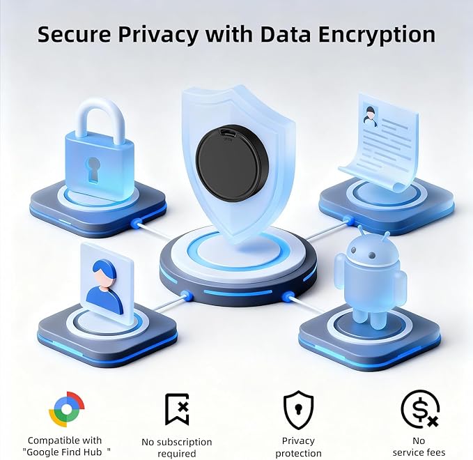 Android Tracker Tags 4 Pack Air Luggage Tracker Tags Compatible with Google Find Hub App (Android Only) Bluetooth Tracker Key Finder and Item Locator for Wallets, Backpack, Suitcases-Black