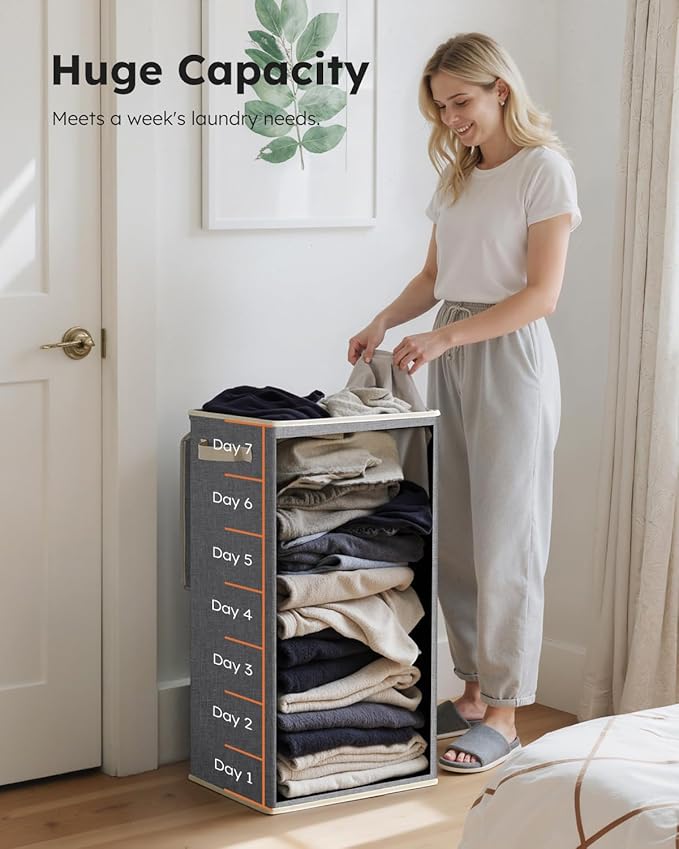 SOLEDI Laundry Hamper with Lid 100L Large & Tall Collapsible Laundry Basket, Clothes Hamper with Bag Removable Easy to Carry, Dirty Hampers for Bedroom, Bathroom, Dorm, College, Light Grey