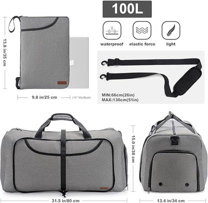 100L Duffle Bag for Travel, Large Foldable Waterproof Travel Duffel Bags Weekender Overnight Bag for Men and Women with Shoe Compartment