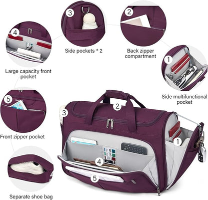 Hanke Carry On luggage Bags for Travel, Large Foldable Duffle Bag for Travel, Softside Lightweight Travel Bag Carry On Bags for Airplanes Women, Travel Tote Bags for Women Men.（Purple）