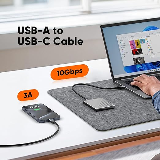 CableCreation USB C to USB A Cable 1FT 2Pack, USB-C to USB 3.1 USB 3.2 Gen2 10Gbps USB-A to C Data Cable, Android Auto Cord 3A for Type C External SSD MacBook Pro iPad S21, iPhone 15/16 Pro Max