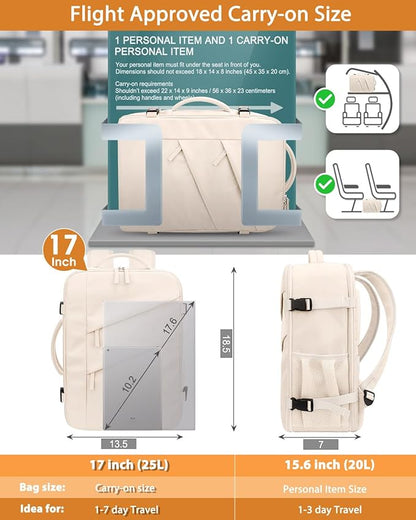 Capolo Travel Backpack for Women Men Waterproof Laptop Backpack Flight Approved Carry On Backpack Overnight Weekender Bag College Bookbag for Business, Work, Traveling Fits 17 '' Laptop,Beige