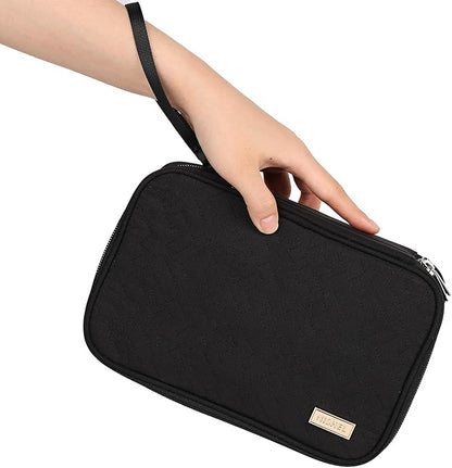 NISHEL Travel Cord Organizer Case, Double Layers Tech Electronic Bag, Essentials for Charger, Cable, Phone, Flash drive, Large, Black