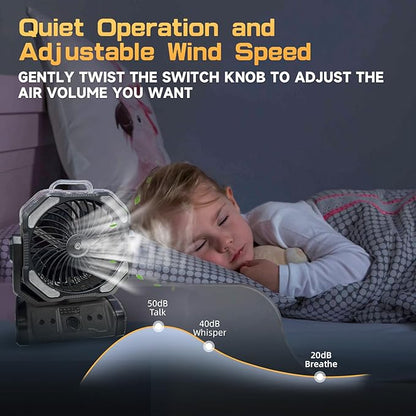 Oscillating Misting Fan Battery Powered- 20000mAh Rechargeable,Blow Cold Air, 3 Spray Modes, LED Lantern, Portable Outdoor Fan for Pet Patio, BBQ, Travel, Gym Black