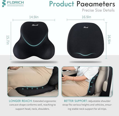 FLORICH Car Seat Cushion and Lumbar Support Pillow for Office Chair Car, Ergonomic Memory Foam, Relieves Back Sciatica Pain, Pressure-Relieving Back Support for Car, Office Chair & Wheelchair – Black