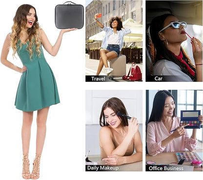 Travel Makeup Bag Makeup Cosmetic Train Case Organizer Portable Storage Bag with Adjustable Dividers for Cosmetics Makeup Brushes Toiletry Jewelry Black