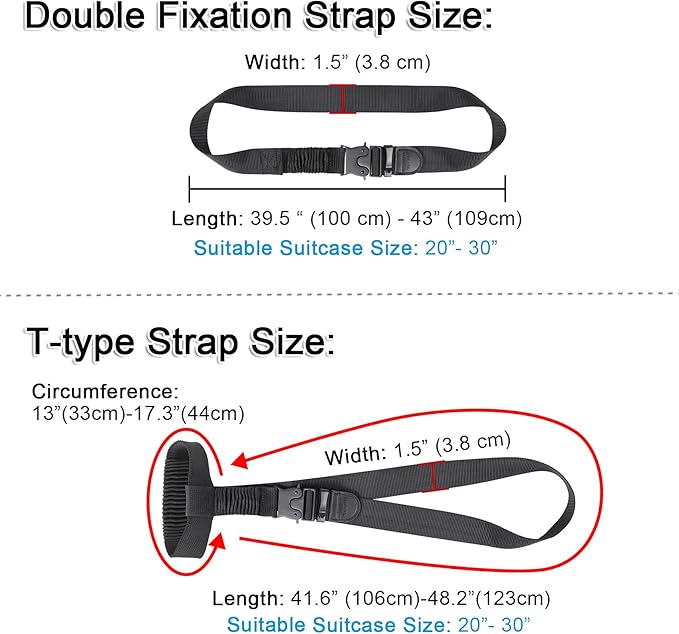 Vigorport Luggage Straps, Straps for Suitcase, 1.5”Width Add A Bag Stretchable Attachment Accessories for Connect Your 3 Luggage Together (Black, 1.5" Width)