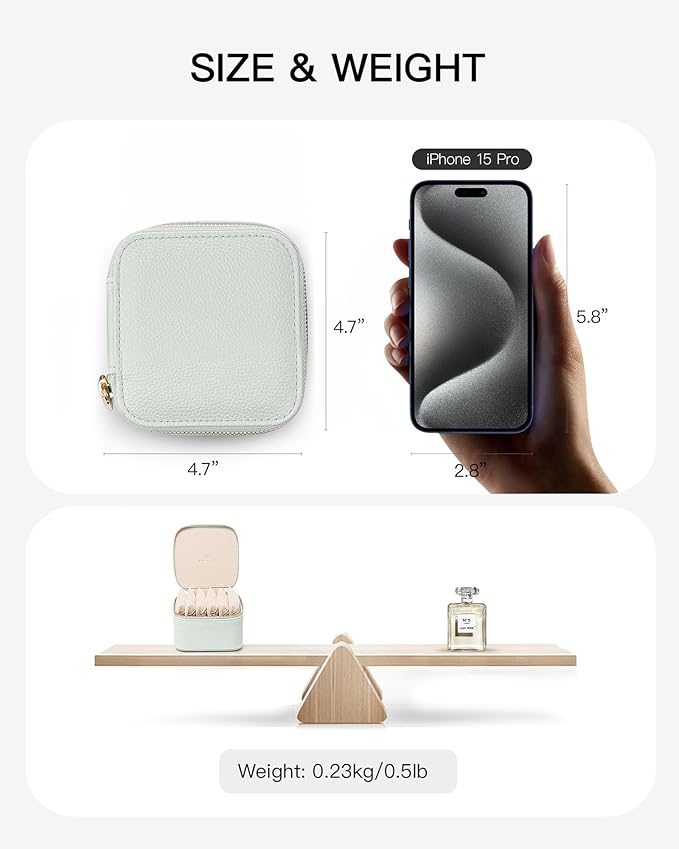 Vlando Jewelry Box with 6 Velvet Jewelry Bags Travel Jewelry Case for Women Girl Premium Petal Hardware Jewelry Organizer Necklace Rings Earrings Bags Bride Teacher Mom Gifts-Mint Green