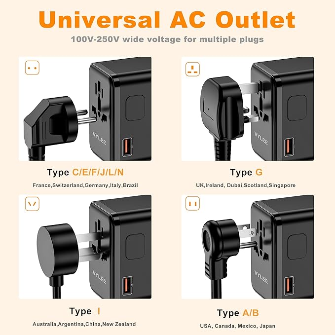 Universal Travel Adapter, PD100W GaN International Power Adapter with 3 USB C and 1 USB A Charging Ports, All in One Power Outlet, Worldwide Plug Adapter for US to European Europe UK AUS Ireland