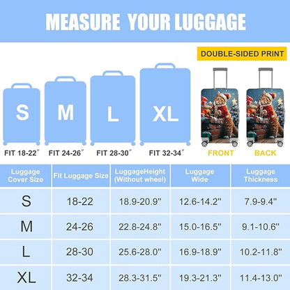 Christmas Cat Luggage Cover – Cute Santa Kitty Suitcase Protector, Holiday Travel Luggage Sleeve, Stretchable & Waterproof,L