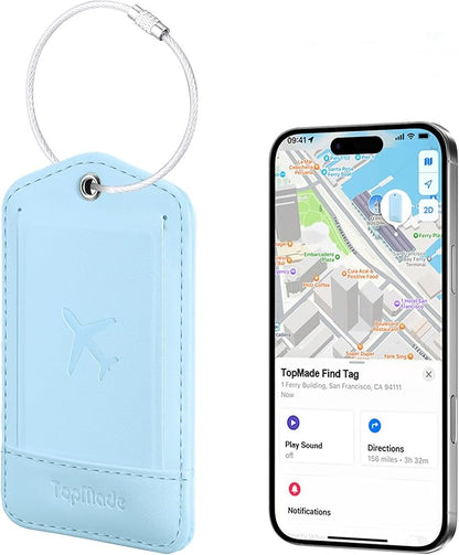 TopMade Smart Luggage Tag with Find My, Premium Leather Luggage Tags for Suitcase, Travel Bags, Backpacks, Anti-Lost Suitcase Tag Tracker for Travel with Privacy Name Card, Rechargeable