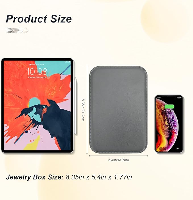 2-Layer Travel Jewelry Box for Women, Portable Jewelry Organizer with Mirror & Removable Dividers, PU Leather Jewelry Case – Gift for Wife, Mom, Girlfriend (Gray White)