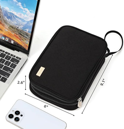 NISHEL Travel Cord Organizer Case, Double Layers Tech Electronic Bag, Essentials for Charger, Cable, Phone, Flash drive, Large, Black