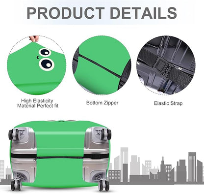 ANNA QUEEN Cute Smiley Face Luggage Cover, Green Cartoon Suitcase Protector with Big Eyes Design, Stretchable, Washable Travel Cover for 28-30 Inch Luggage