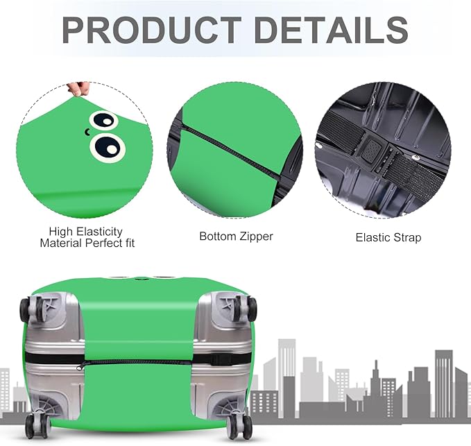 ANNA QUEEN Cute Smiley Face Luggage Cover, Green Cartoon Suitcase Protector with Big Eyes Design, Stretchable, Washable Travel Cover for 24-26 Inch Luggage