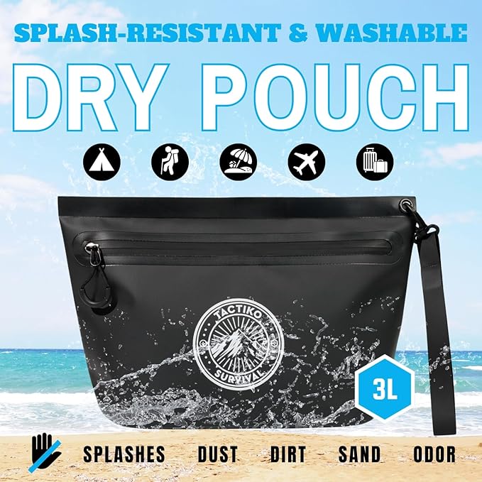 3-Pack Tactiko Heavy-Duty Splash Water Resistant Zipper Pouches - Hold-All Organizers for Dry Bags, Travel Bags (3, Black/Gray/Green)