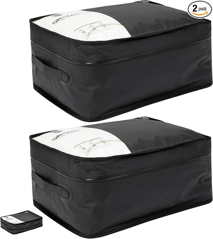 ONTYZZ Vacuum Compression Bag 20 inch Space Saver Bags Travel Case with IP67 Waterproof Zipper for Business Trip, Two Bag Black