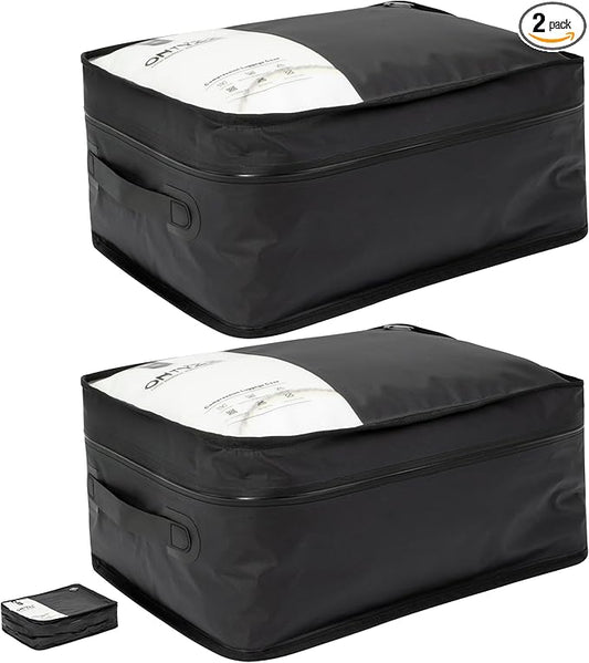 ONTYZZ Vacuum Compression Bag 20 inch Space Saver Bags Travel Case with IP67 Waterproof Zipper for Business Trip, Two Bag Black