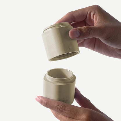 Cadence Travel Containers - 6 Piece Haircare Set - Magnetic Travel Capsules - 2 Small & 4 Medium Capsules - Shampoo, Conditioner, Leave-In Conditioner, Comb, Hair Serum, Hair Gel Labels - Sand