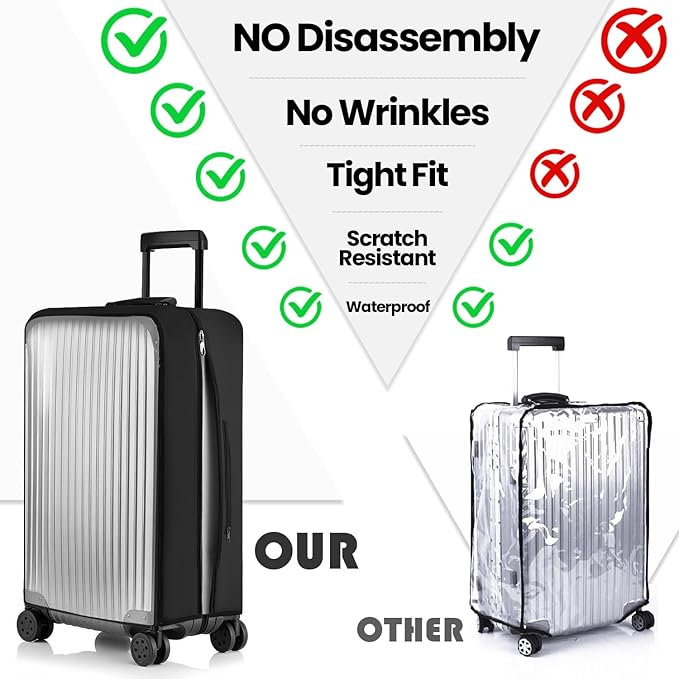 No Disassembly Suitcase Covers for Luggage - 30 Inch Clear Luggage Cover Protector, Black PVC Luggage Protector Suitcase Cover