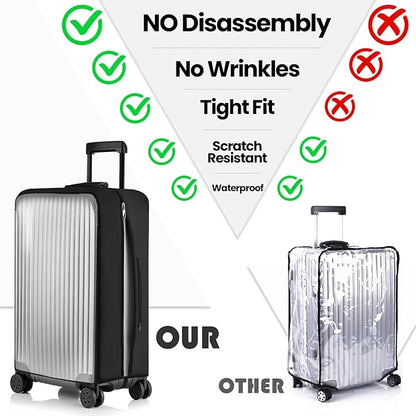 No Disassembly Suitcase Covers for Luggage - 30 Inch Clear Luggage Cover Protector, Black PVC Luggage Protector Suitcase Cover