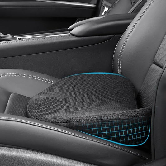 Car Seat Cushion for Driving - Comfort Memory Foam for Car Driver Seat- Back Support, Pain Relief - for Car Travel, Long Trips (Black)