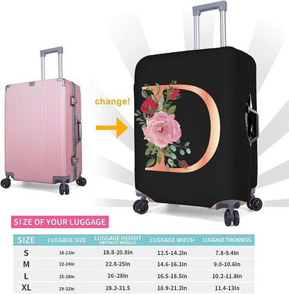 Floral Letter D Travel Luggage Cover Spandex Suitcase Protector Elastic Washable Stretch Suitcase Cover,Size M(Fit 22-24inch Suitcase)
