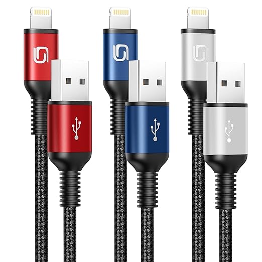 iPhone Charger 10FT Long Cable 3Pack [Apple MFi Certified] USB-A to Lightning Cable Nylon Braided Fast Charging Cord Compatible with iPhone 14/13/12/11 Pro Max/XR/XS/X/8/7/Plus/6S iPad/iPod/AirPods