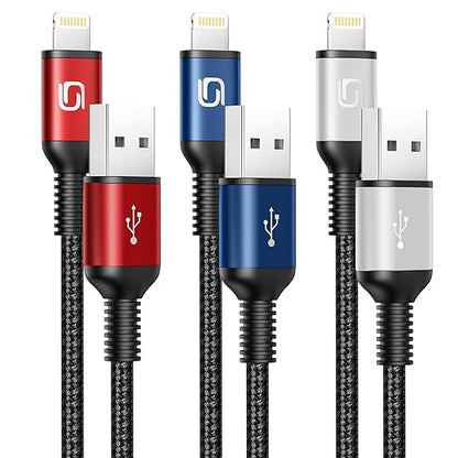 iPhone Charger Cable [Apple MFi Certified] 3Pack 3FT USB-A to Lightning Cable Nylon Braided Fast Charging Cord Compatible with iPhone 14/13/12/11 Pro Max/XR/XS/X/8/7/Plus/6S iPad/iPod/AirPods