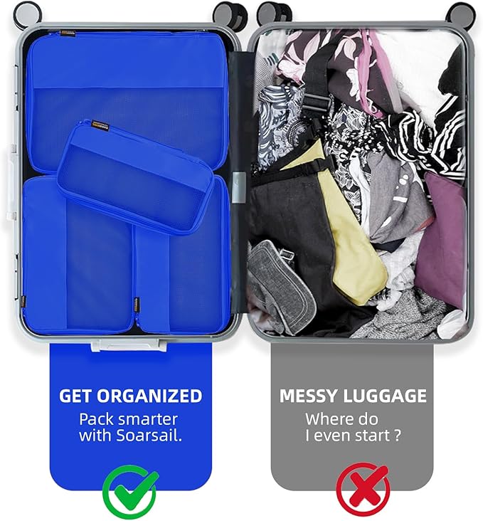 Compression Bags for Travel - 4 Pack Multi-Size Packing Organizers for Suitcase and Backpack (Dark Blue)