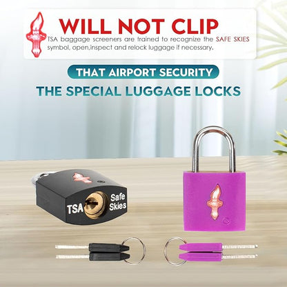 8 Pack TSA Suitcase Lock,TSA Luggage Lock for Luggage, Suitcases & Gun Cases - Solid Brass Security Lock with Colored Shell (8 Colors: Black/Blue)