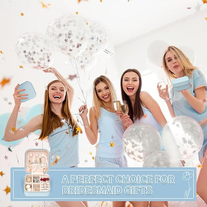 Leezmark 8 Pcs Jewelry Travel Case, Bridesmaid Gifts Set Of 8, Velvet Portable Jewelry Travel Organizer Small Jewelry Box Bridesmaid Proposal Gifts Box Mini Storage Organizer Storage Box, Light Blue