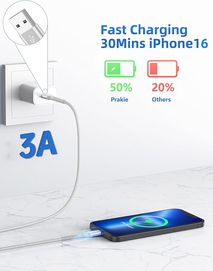 USB C Cable [2 Pack, 10FT], Long USB A to USB C Charger Cable, Type C Cable 3A Fast Charging Upgraded Extra Durable Braided USBC Cord for iPhone 17/16 15 Pro Max/Samsung Galaxy S23/LG and More-Silver