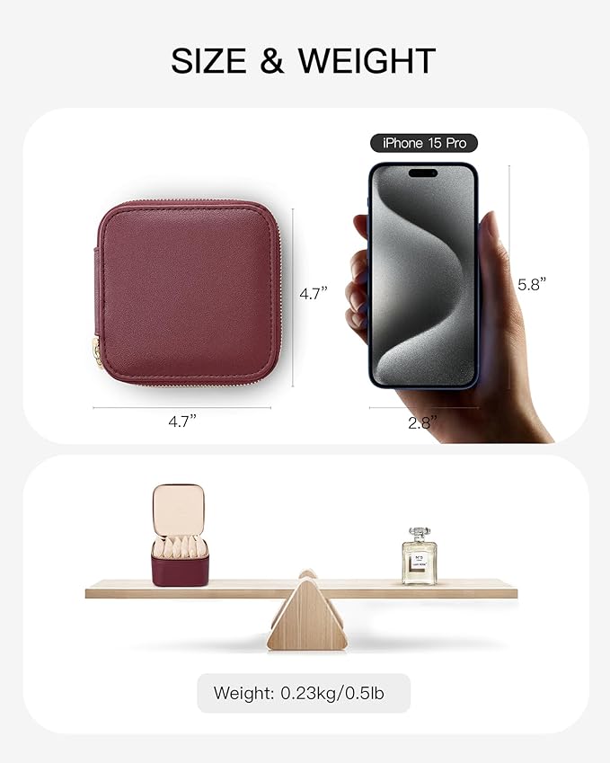 Vlando Small Jewelry Box Organizer,Travel Jewelry Storage with 6 Velvet Jewelry Zipper Pockets,Travel Jewelry Case Birthday Gifts for Women Girls(Red)