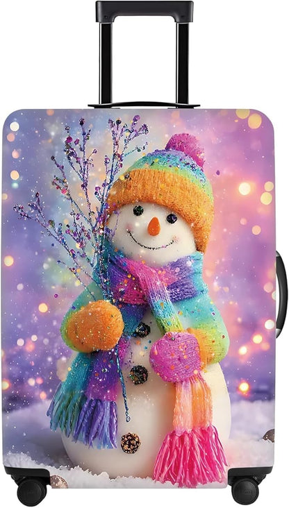 Colorful Snowman Luggage Cover – Christmas Suitcase Protector, Stretchable Waterproof Travel Luggage Sleeve,XL