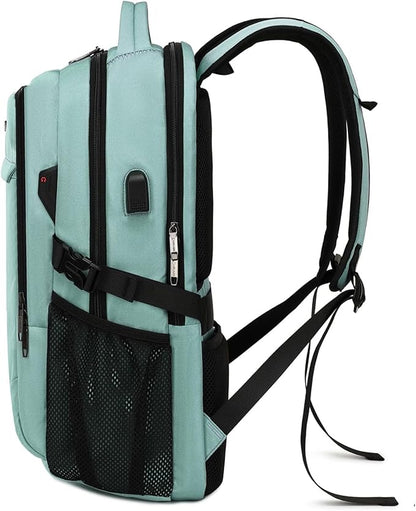 DUSLANG 17 Inch Laptop Backpack for Travel Water Resistant College Backpack for Men/Women Laptop Bag with USB Charging Port and Clear Cosmetic Toiletry Bag, Green A