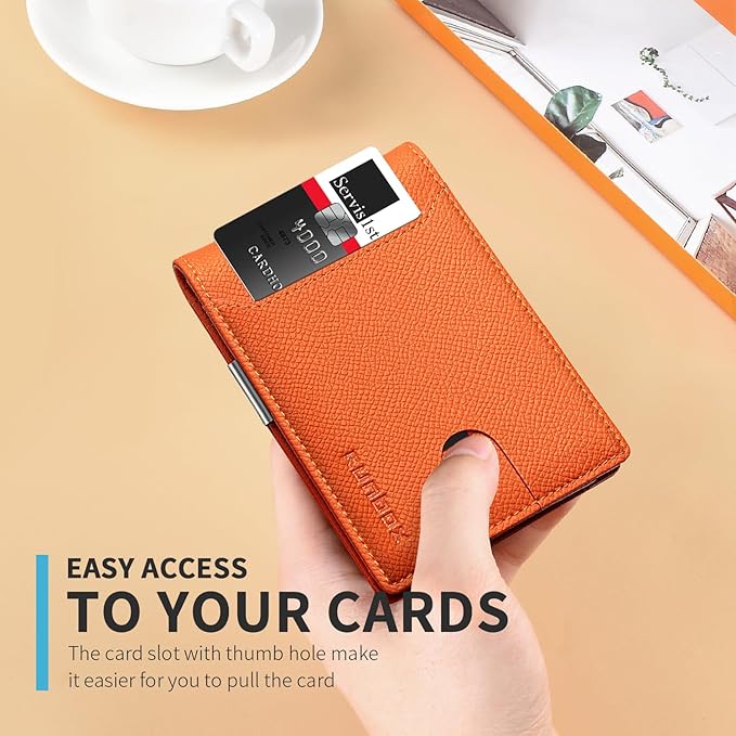 RUNBOX Slim Wallets for Men - Leather Money Clip Mens Wallet - RFID Blocking Front Pocket Bifold Wallet - Thin Credit Card Holder with Gift Box