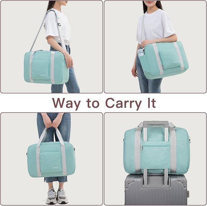 For Spirit Airlines Personal Item Bag 17.7x12.6x6.3 Foldable Travel Duffel Bag Underseat Carry-on Luggage for Women and men 25L(Mint Green)