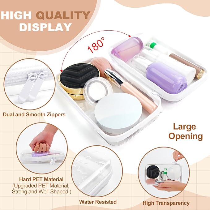 3PCS Clear Hard Shell Zipper Case,Toy Organizers and Storage Box,Clear Toiletry Cosmetic Case,Travel Makeup Bags, Diaper Bag Organizer,Pencil Case,Stackable Portable Transparent Zipper Pouches White-S
