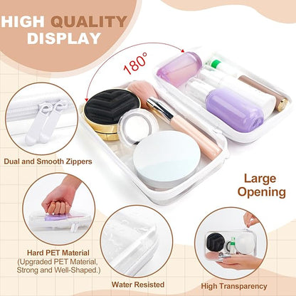 3PCS Clear Hard Shell Zipper Case,Toy Organizers and Storage Box,Clear Toiletry Cosmetic Case,Travel Makeup Bags, Diaper Bag Organizer,Pencil Case,Stackable Portable Transparent Zipper Pouches White-S