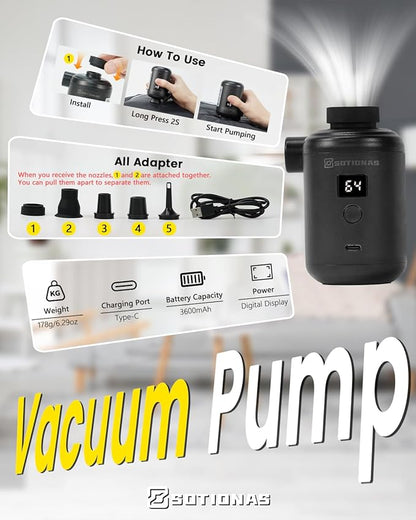 1Pack Vacuum Seal Bags For Clothing Travel With Wireless Pump | Waterproof Reusable Compression Bags with Shoulder Strap for Luggage and Suitcase, Space Saver Vacuum Seal Packing Cubes for Clothes