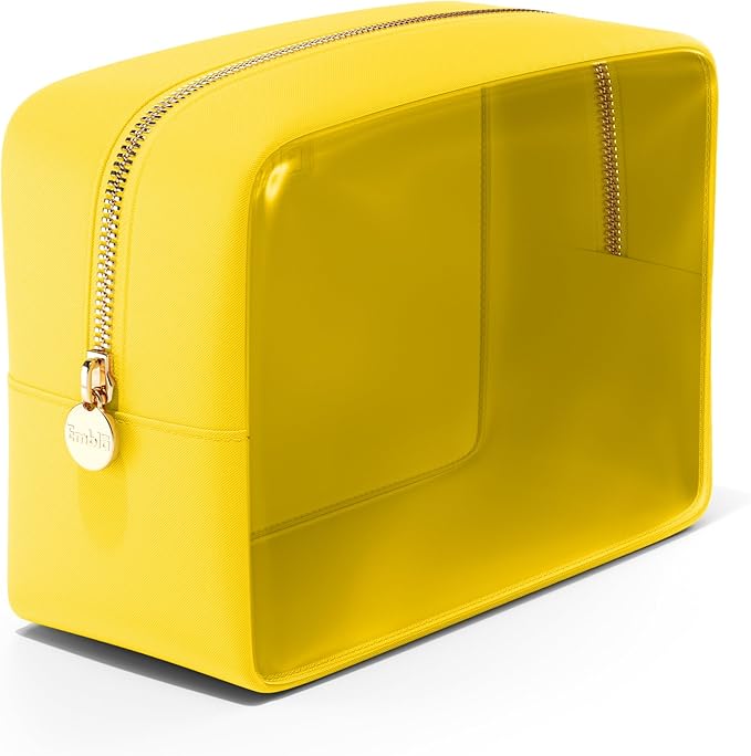 Embla London Makeup Bag Cosmetic Case, Clear Zipper Make Up Pouch and Toiletry Travel Tote, Cute Skincare Pouches for Women Girls, Preppy Purse Cosmetic Organizer, Large Makeup Bags, Lemon