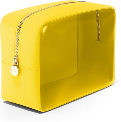 Embla London Makeup Bag Cosmetic Case, Clear Zipper Make Up Pouch and Toiletry Travel Tote, Cute Skincare Pouches for Women Girls, Preppy Purse Cosmetic Organizer, Large Makeup Bags, Lemon