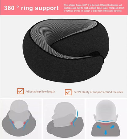 Cloud Sleep Travel Pillow｜360° Adjustable Neck Pillow for Airplane & Office｜NASA Memory Foam｜Free Eye Mask & Earplugs (Black)