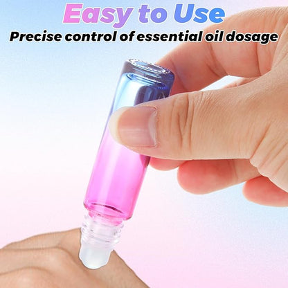 Acrux7 50 PCS 10ml Roller Bottles for Essential Oils, Gradient Color Glass Roll on Bottle Refillable Empty Perfume Roller Bottles with Stainless Steel Ball for Travel, Essential Oils, Perfume