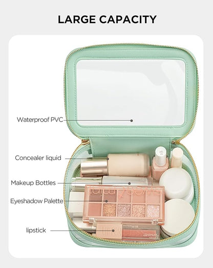 HBlife Clear Makeup Bag Organizer, Portable Travel Toiletry Cosmetic Case for Women, Large Make Up Bag Makeup Train Case Transparent Storage Pouch with Handle(Green)