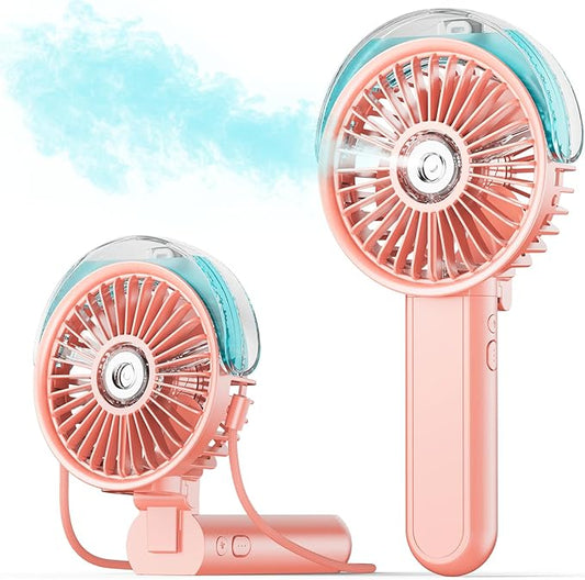 SWEETFULL Portable Misting Fan - 180° Foldable Handheld Personal Fan with Mist Spray, 3 Speeds, 30ml Water Tank, USB Rechargeable for Travel, Outdoors, Makeup, Camping, Home, and Office Use