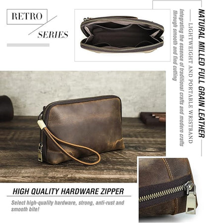 Electronic Organizer Zipper Bag Tech Pouch, Top Grain Leather Handmade, Portable Compact Travel Storage Cases Fits Apple Accessories, Phone, USB Cables, Power Banks, Chargers, Hard Drive