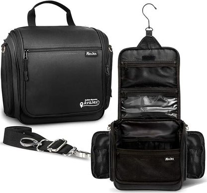Extra Large (11.8”x11.8”x4”) Hanging Travel Toiletry Bag for Men and Women - Cosmetic Travel Bag With Shoulder Strap - Waterproof Hygiene Bag with Metal Swivel Hook and 19 Compartments for Toiletries